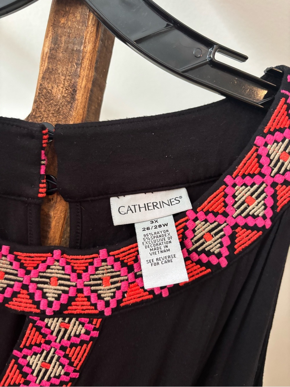 Catherines Black Maxi Dress with Pink Embroidered Trim - Picture 4 of 5